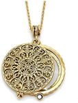 Artisan Owl Ornate Filigree 4X Magnifier Magnifying Glass Sliding Top Magnet Pendant Necklace, 30", Glass