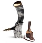 Norse Tradesman Genuine 30 cm Ox-Horn Viking Drinking Horn with Horn Stand & Brass Wolf Adornments | Burlap Gift Sack Included | Brass Rim & Wolf Tip, High Polish, 30 cm