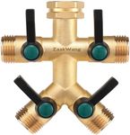 Garden Faucet Splitter, 4 Way Hose Splitter, Multi-Directional High Output Outdoor Splitter, 3/4" GHT Thickened Hex Inlet, Heavy Duty Solid Brass Spigot Adapter with Comfort Extension Handles