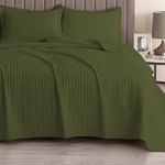 Great Bay Home Twin/Twin XL Quilt Bedding Set, 2-Piece Lightweight Summer Channel Stitch Quilt Set with Shams, Ultra Soft Olive Bedspreads, Quilted Bedding Coverlets for All Seasons