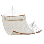 VEVOR Double Quilted Fabric Hammock, 12 FT Double Hammock with Curved Spreader Bars, 2 Person Quilted Hammock with Detachable Pillow and Chains for Camping Outdoor Patio Yard Beach, 480 lbs Capacity