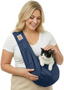 Tomkas Small Dog Cat Sling Carrier Puppy Purse Travel Wrap Soft Crossbody Pet Bag (Dark Blue, M - Classic Pocket & Classic Strap)