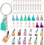 OLYCRAFT Pack of 60 Bubble Tea Key Rings Kit Colourful Boba Key Fob Milk Tea Key Chain Accessories with Tassels Key Ring for DIY Key Chain Jewellery Making