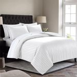 LINENWALAS 300TC Duvet Cover Double Bed Premium Cotton Stripes -Quilt/Comforter Cover- 90x100 Inches, Razai Blanket Cover for Double Bed (White)