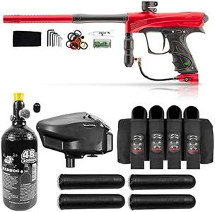 Maddog Dye Rize CZR Full Auto Paintball Gun Marker w/ 48/3000 HPA Paintball Tank, Empire Halo Too Electronic Paintball Loader, 4-Pod Paintball Harness & (4) Paintball Pods Starter Package - Red/Black