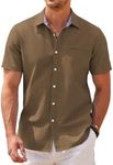 COOFANDY Mens Business Casual Shirt Slim Fit Short Sleeve Button Down Dress Shirts for Men Brown