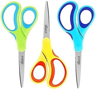 LIVINGO Student Scissors for School: 7 Inch 3 Pack Sharp Pointed Tip Teacher Scissors for Kids Middle High School College Classroom Craft, Comfortable Grip, Right Left Handed, Blue, Green, Yellow