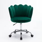 Amazon Brand - Umi Modern Ergonomic Mid-Back Velvet Swivel Chair with Height Adjustment and Wheels - Task Desk Office Executive Chair for Living Room, No Arms in Dark Green Color