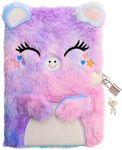 Tofficu Cute Stationery Notebook Presents Plush Diary for Girls with Lock and Keys, Cute Cat Girls Diary with Lock, Writing Secret Journal for Girls, Kids Travel Fluffy Book