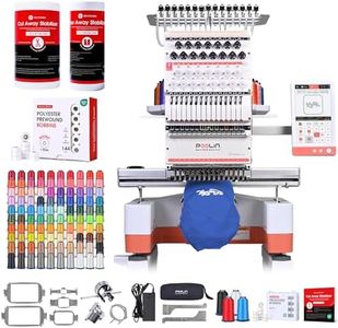 Poolin EOM 15-Needle Commercial Embroidery Machine | Advanced Bundle for Business– Includes 100 Colors Threads,144pcs Magsnap Bobbins, Tear Stabilizer and Cut Away Stabilzer