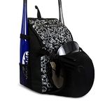 PHINIX Baseball, T-ball or Softball Backpack Holds Bat helmet Glove with Fence Hook for kids (Black)