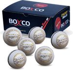 BOXCO Hand Made Two Piece Cricket Leather Ball for Club, T20, One Day, Practice Matches (Pack of 6) (Premium White)