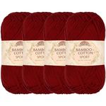 JubileeYarn Bamboo Cotton Sport 4 Ply Yarn - 50g/Skein - Red Hot Red - 4 Skeins