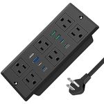 VILONG 14 in 1 Recessed Power Strip with PD 45W USB-C, Flush Mounted Drawer Outlet, 6 Outlets & 8 USB Ports, 45° Flat Plug, 6FT Extension Cord, Conference Desktop Built in Power Strip (Black)