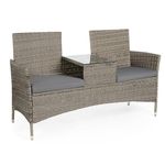 VonHaus Rattan Loveseat for Garden - 2 Seater Jack & Jill Love Seat & Rattan Effect Patio Set, Weatherproof 2 Person Loveseat - Twin Wicker Seat w/Glass Tabletop for Terrace Balcony & Outdoor - Grey