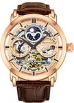 Stuhrling Original Mens Automatic-Self-Wind Dress Skeleton Dual Time Gold-Tone Wrist-Watch 22 Jewels 47 mm Stainless Steel Case