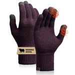 SONORAN Merino Wool Gloves for Men & Women, Touch Screen Warm Gloves Liners Thermal Soft Knit for Driving Running Winter, Black and Chestnut Blended, Large