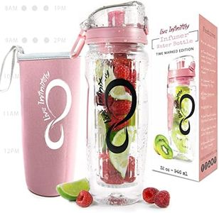 Live Infinitely 32 oz. Fruit Infuser Water Bottles with Time Marker, Insulation Sleeve & Recipe eBook - Fun & Healthy Way to Stay Hydrated (Rose Gold Timeline)