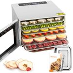 Kwasyo Stainless Steel Food Dehydrator, 6 Tray Fruit Dryer Machine with Free Recipe Book, BPA-Free, 30~90℃ Temperature Setting, Max 24h, Dehydrator Food Dryer UK for Vegetables, Meats, Chili-400W