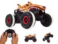 Hot Wheels Monster Trucks, Unstoppable Tiger Shark with Tread Attack Tires and Terrain Stomp Technology, Drive on 2 Wheels, Includes Remote Controller, Toys for Ages 4 and Up, HGV87