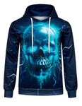 Freshhoodies Mens Hoodie 3D Hooded Graphic Skull Jumpers Funny Blue Print Cool Pullover Womens Sweatshirt Teen Boys Vintage Ladies Hoody Party Gifts, XL