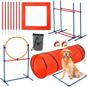 GarveeLife Dog Agile Training Equipment, 87-Piece Dog Obstacle Course Training Starter Kit with Tunnel,Adjustable Dog Hoop,Weave Poles, Jump Ring, Pause Box, Toy Balls and Storage Bag