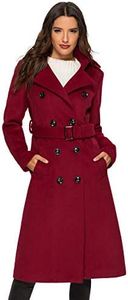 Escalier Womens Wool Coat Double Breasted Pea Coat Winter Long Trench Coat with Belt Wine Red M