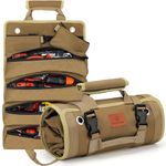 BAQRAXIA Tool Bag, Roll Up Small Tools Box Storage, Heavy Duty Tool Organizer with 2 Detachable Tool Pouch, Tool Gifts for Men Dad Husband Boyfriend Grandpa, Presents for Christmas Birthday (Khaki)