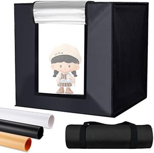 MSKIRA Photo Studio Tent Softbox Portable 5500K 60CM/23.6'' LED Cube Shooting Tent Soft Box with Integrated LED Lights, Black White Orange Backdrops and Carry Bag for Small Size Products