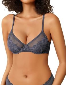 Avidlove Lace Bras for Women Sheer Balconette Underwire Unlined Everyday Bras Lingerie Dark Gray S