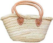 purifyou French Market Basket Bag, Small (14x7) Handmade Moroccan Seagrass Basket Straw Bags For Summer, Market, Beach, Laundry, & Picnic Wicker Basket