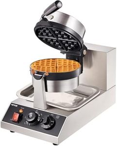 VEVOR Commercial Waffle Maker, 1 Piece per Batch, 1300W Round Waffle Iron, Non-Stick Waffle Baker Machine with 122-572℉ / 50-300℃ Temp Range Teflon-Coated Baking Pans Stainless Steel Body, 110V