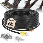 HEATIT 100ft Self-Regulating Heat Tape, 120V 8W/ft Roof & Gutter & Pipes Heating Cable with Thermostat and 10ft Lighted Plug, De-Icing Cable for Ice Dam Prevention & Freeze Protection，ETL Listed