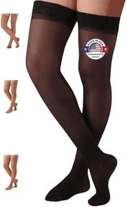 ABSOLUTE SUPPORT Made in USA - Compression Stockings for Women 15-20mmHg - Compression Thigh High with Silicone Border for Lymphedema, Swelling, Post Surgery Recovery - Black, Small - A102BL1
