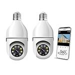 Nicoone Light Bulb Camera 1080P,E27 Light Bulb Camera Bayonet Fitting,WiFi 360 Degree Panoramic IP Camera With Fish Eye Infrared Night Vision,Motion Detection,Real-time Alert,Loop recording,2 Pack