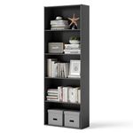 DORTALA Bookcase 5-Shelf Multi-Functional Modern Wood Storage Display Open Bookshelf for Home Office, Black