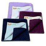 OYO BABY Anti-Piling Fleece Extra Absorbent Instant Dry Sheet for Baby, Baby Bed Protector, Waterproof Sheet, Small Size 50x70cm, Pack of 3, Dark Blue, Plum & Voilet