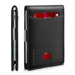 RUNBOX Small Wallet for Men Slim Money Clip Minimalist Card Holder Leather Bifold RFID Blocking Mens Front Pocket Wallet with 11 Card Slots Gift Box Black