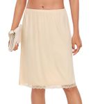 Vlazom Women's Petticoats Lace Hem Short Half Slips Soft Modal Waist Slips A-line Underskirt for Under Dresses Nude,L