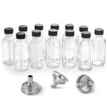 STORE 2508 12 Pcs Small Clear Glass Bottles (60Ml) With Lids & 3 Stainless Steel Funnels - Round Sample Bottles Potion, Juice, Ginger Shots, Oils, Whiskey, Liquids - Mini Travel Bottles, No Leakage