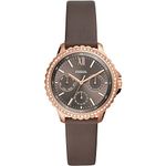 Fossil Watch for Women Izzy, Multifunction Movement, 35 mm Rose Gold Stainless Steel Case with a Leather Strap, ES4889