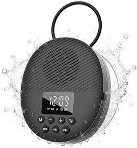 Shower Radio Speaker with Bluetooth 5.0, AGPTEK Waterproof Wireless Bathroom FM with Suction Cup 12H Long Playback Time, Lanyard, LCD Screen Display, Handsfree Calling, Storage Card Playback Black
