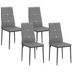 HOMCOM Modern Dining Chairs Set of 4, Upholstered Faux Leather Kitchen Chairs with Crystal Tufting and Metal Legs for Living Room, Dining Room, Bedroom, Grey