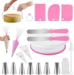Cake Decorating Kit, 39pcs Baking Supplies Tools for Beginners for Decoration Includes Turntable, Leveler, Piping Tips, Straight & Offset Spatula, Scraper Sets