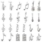 SUNNYCLUE 1 Box 72Pcs 12 Styles Silver Music Note Charms Musical Instrument Charm Tibetan Vintage Mini Microphone Recorder Symbol Charm for Jewellery Making Charms DIY Necklace Bracelet Earrings