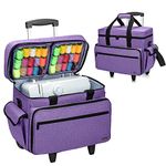 Teamoy Sewing Machine Trolley Bag, Detachable Trolley Case on Wheels with Bottom Wood Pad, Compatible with Singer, Brother and Most Standard Machines and Accessories, Purple(BAG ONLY)