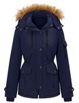 heekpek Women's Winter Coats Faux Fur Hooded Jackets Warm Fleece Lined Ladies Long Sleeves Coats Waterproof Windproof Parka Outerwear, Navy Blue, M