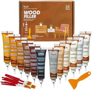 Katzco Furniture Repair Wood Fillers - Set of 25 - Resin Repair Compounds and Brushes with Plastic Scraper - For Stains, Scratches, Wood Floors, Tables, Desks, Carpenters, Bedposts