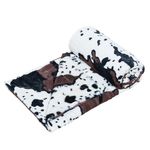 Home Soft Things Cow Print Blanket Throws Animal Black White Brown Throw for Chair Bedroom Living Room Sofa Couch Bed Outdoor Double Sided Faux Fur Fleece Soft Cozy Throw Blanket, 50" x 60"