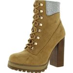 Madden Girl Womens Train-R Faux Suede Rhinestone Combat & Lace-up Boots, Tan/Multi Rhinestone, 4 UK